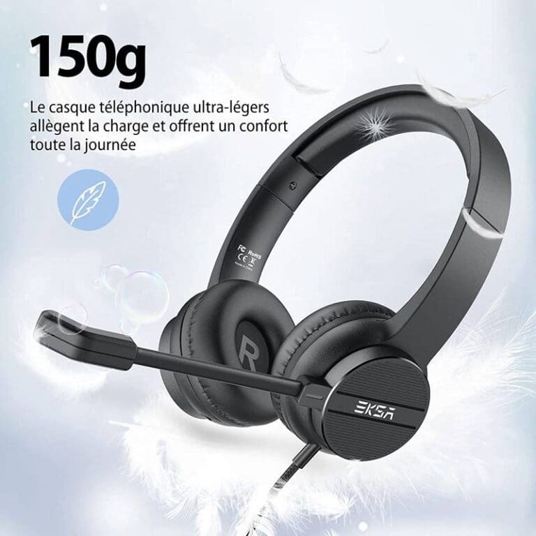 Casque Micro EKSA H12 avec Bouton de Muet, Contrôle du Volume, Idéal pour Réunion, Visioconférence, Télétravail, Bureau, – Image 3