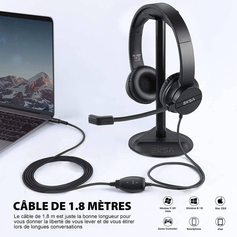 Casque Micro EKSA H12 avec Bouton de Muet, Contrôle du Volume, Idéal pour Réunion, Visioconférence, Télétravail, Bureau, – Image 2