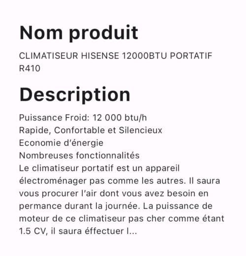 CLIMATISEUR HISENSE 12000BTU PORTATIF R410 – Image 5