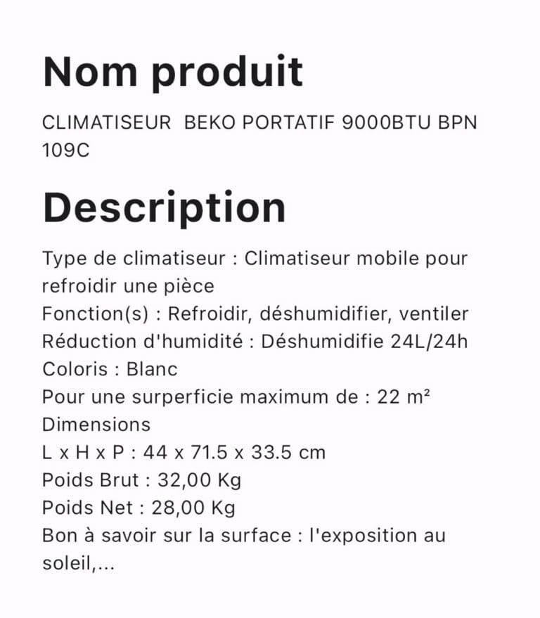 CLIMATISATEUR BEKO PORTATIF 9000BTU BPN 109C – Image 3