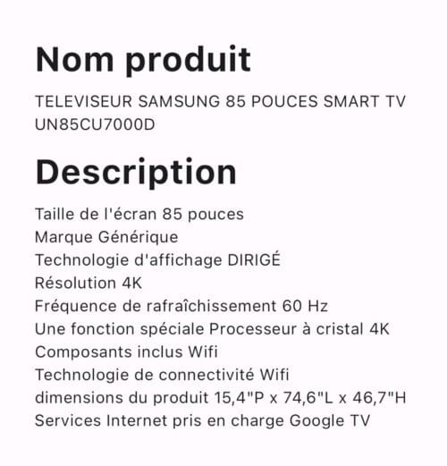 TELEVISEUR SAMSUNG 85 POUCES SMART TV UN85CU7000D – Image 4