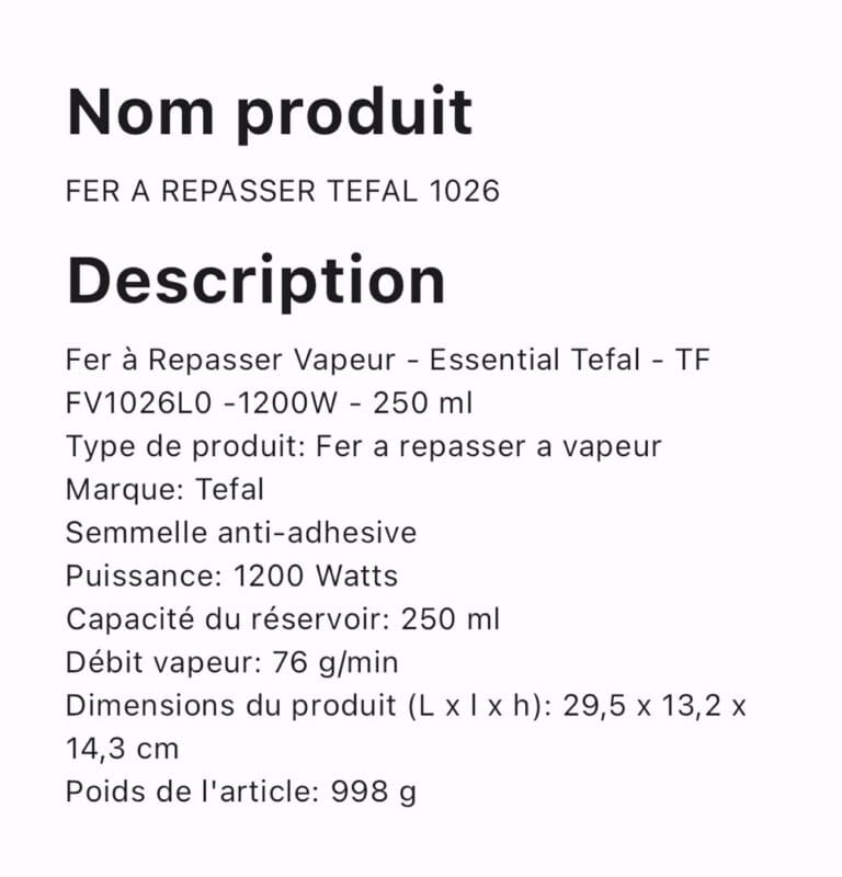 FER A REPASSER TEFAL 1026 – Image 2