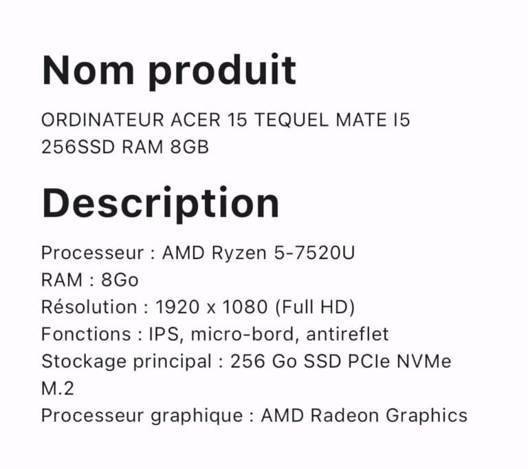 ORDINATEUR ACER 15 TEQUEL MATE I5 256SSD RAM8GB – Image 4