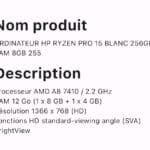 ORDINATEUR HP RYZEN PRO 15 BLANC 256GB RAM 8GB 255 – Image 2