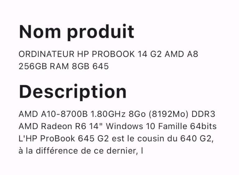 ORDINATEUR HP PROBOOK 14 G2 AMD A8 256GB RAM 8GB 645 – Image 2