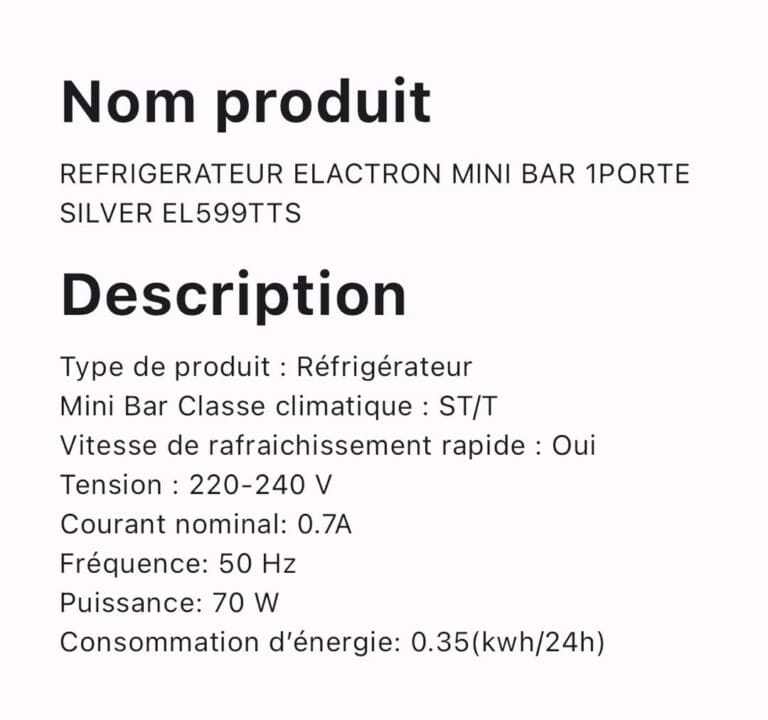 REFRIGERATEUR ELACTRON MINI BAR 1 PORTE SILVER EL599TTS – Image 2