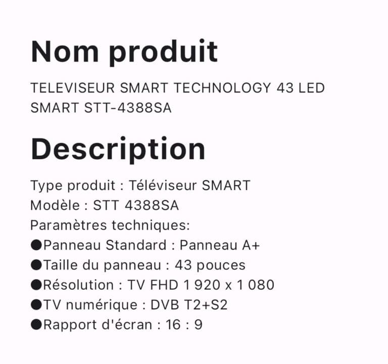 TELEVISEUR SMART TECHNOLOGY 43 LED SMART STT 4388SA – Image 2