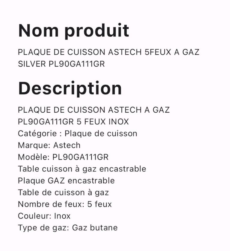 PLAQUE DE CUISSON ASTECH 5FEUX A GAZ SILVER PL90GA111GR – Image 2