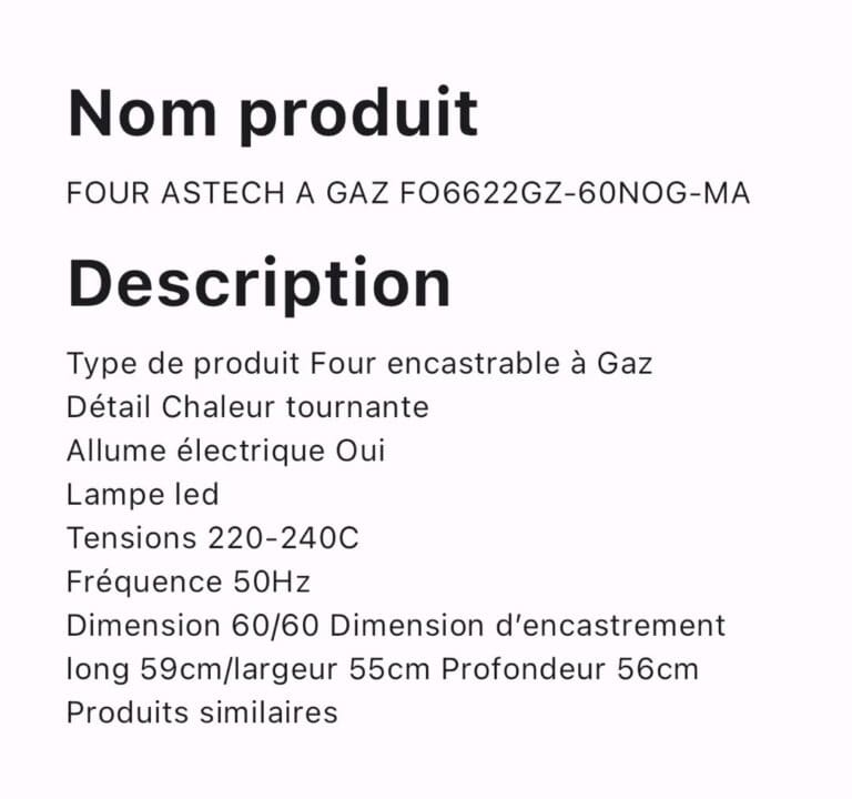 FOUR ASTECH A GAZ FO6622GZ 60NOG MA – Image 2