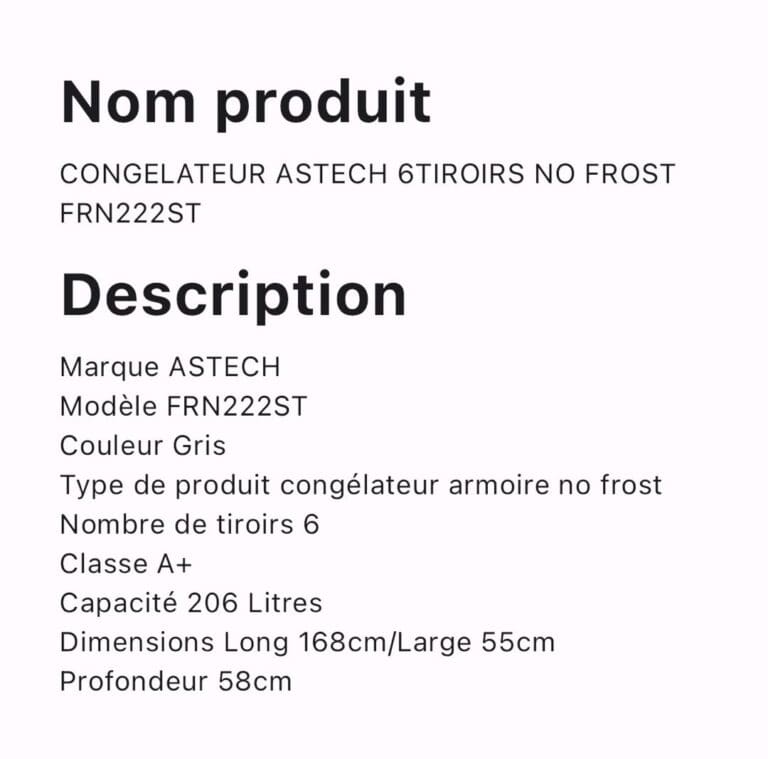 CONGELATEUR ASTECH 6TIROIRS NO FROST FRN222ST – Image 3