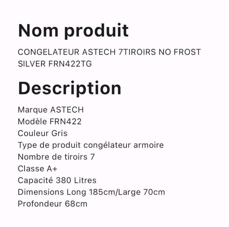 CONGELATEUR ASTECH 7TIROIRS NO FROST SILVER FRN422TG – Image 2