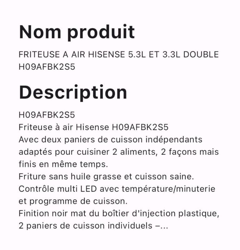 FRITEUSE A AIR HISENSE 5.3L ET 3.3L DOUBLE H09AFBK2S5 – Image 5