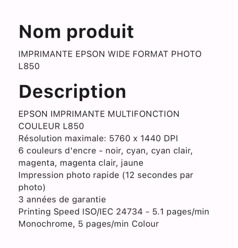 IMPRIMANTE EPSON WIDE FORMAT PHOTO L850 – Image 4