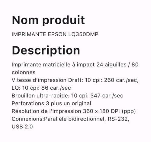 IMPRIMANTE EPSON LQ350DMP – Image 3