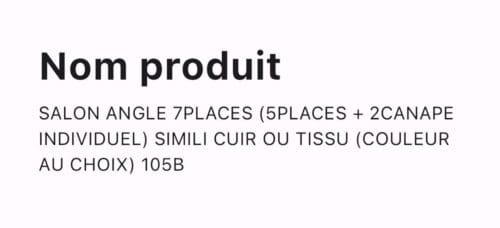 SALON ANGLE 7 PLACES (5 PLACES + 2 CANAPE INDIVIDUEL) SIMILI CUIR OU TISSU (COULEUR AU CHOIX) 105B – Image 2