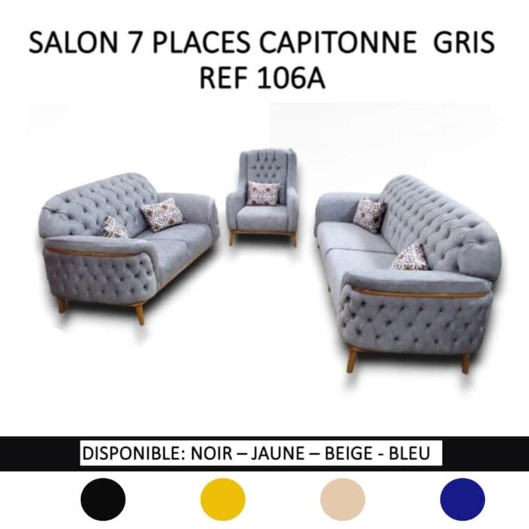 SALON CAPITONNE 7 PLACES DAIM OU TISSU (COULEUR AU CHOIX) 106A