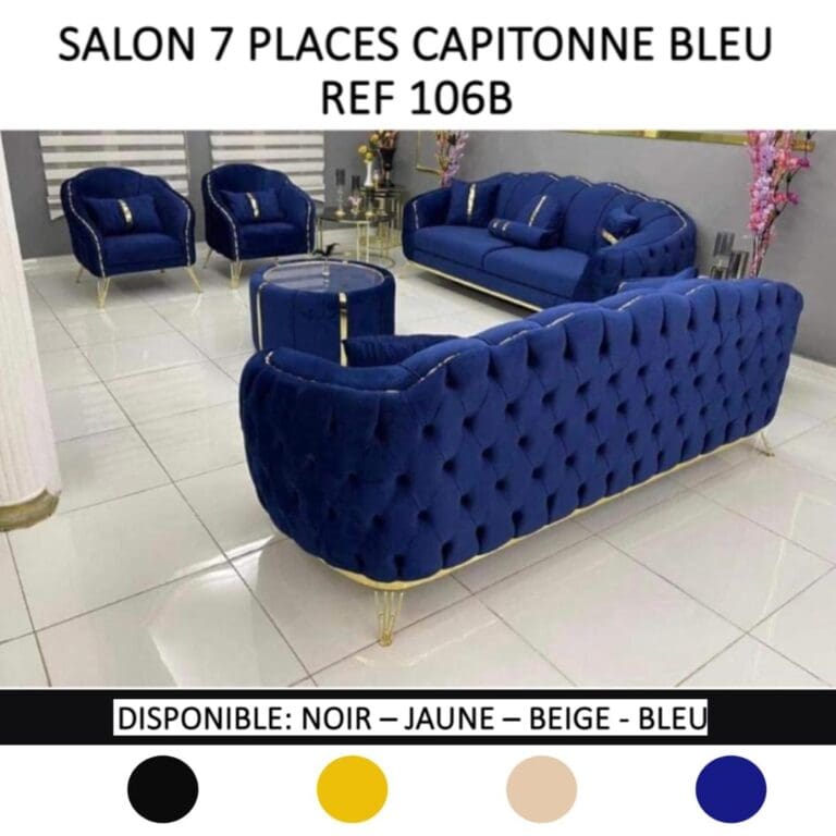 SALON CAPITONNE 7 PLACES DAIM OU TISSU (COULEUR AU CHOIX) 106B