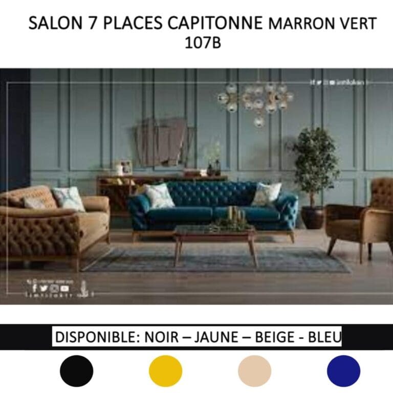 SALON CAPITONNE 7 PLACES DAIM OU TISSU (COULEUR AU CHOIX) 107B