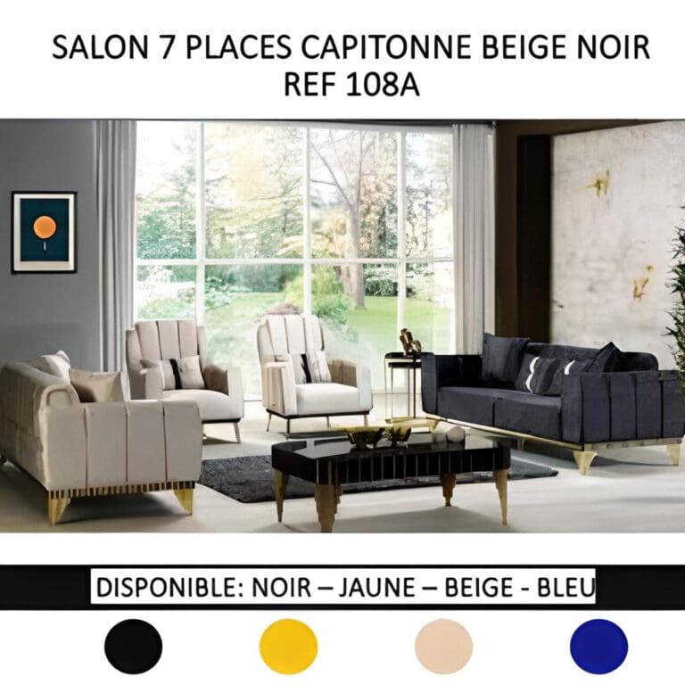 SALON CAPITONNE 7 PLACES DAIM OU TISSU (COULEUR AU CHOIX) 108A