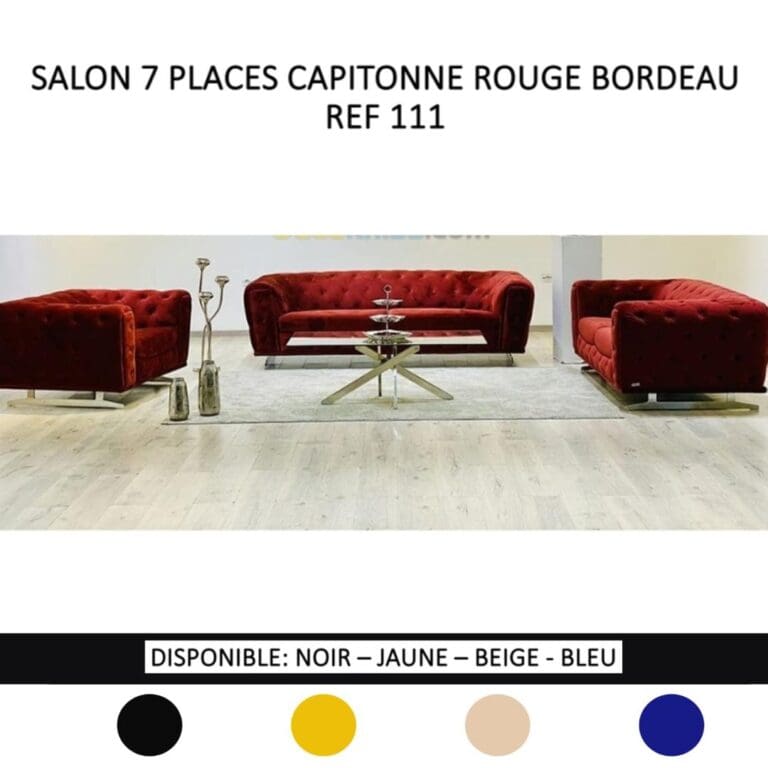 SALON CAPITONNE 7 PLACES DAIM OU TISSU (COULEUR AU CHOIX) 111