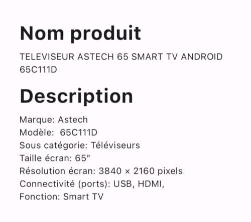 TELEVISEUR ASTECH 65 SMART TV ANDROID 65C111D – Image 2