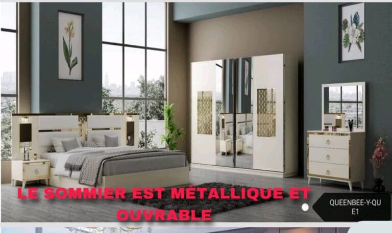 CHAMBRE A COUCHER 6BATTANTS 4PIECES BLANC-DORE COOL