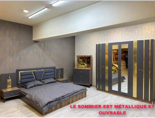 CHAMBRE A COUCHER 6BATTANTS APIECES GRIS-DORE MILA