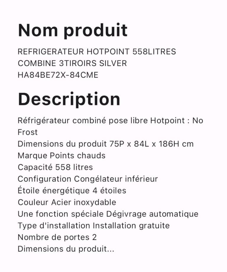 REFRIGERATEUR HOTPOINT 558LITRES COMBINE 3TIROIRS SILVER HA84BE72X 84CME – Image 4