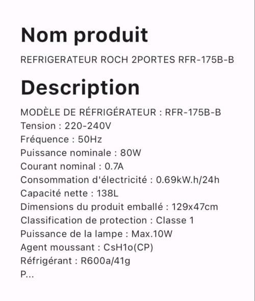 REFRIGERATEUR ROCH 2PORTES RFR-175B-B – Image 2