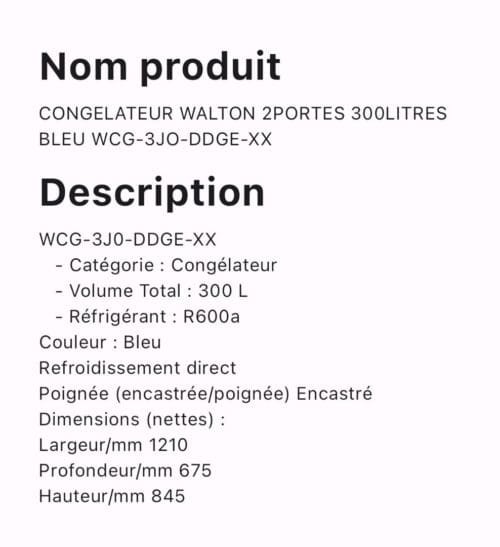 CONGELATEUR WALTON 2PORTES 300LITRES BLEU WCG-3JO-DDGE-XX – Image 2