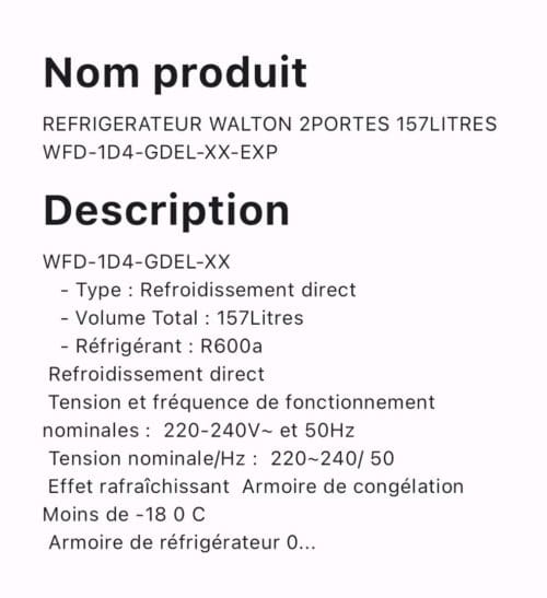 REFRIGERATEUR WALTON 2PORTES 157LITRES WFD-1D4-GDEL-XX-EXP – Image 5