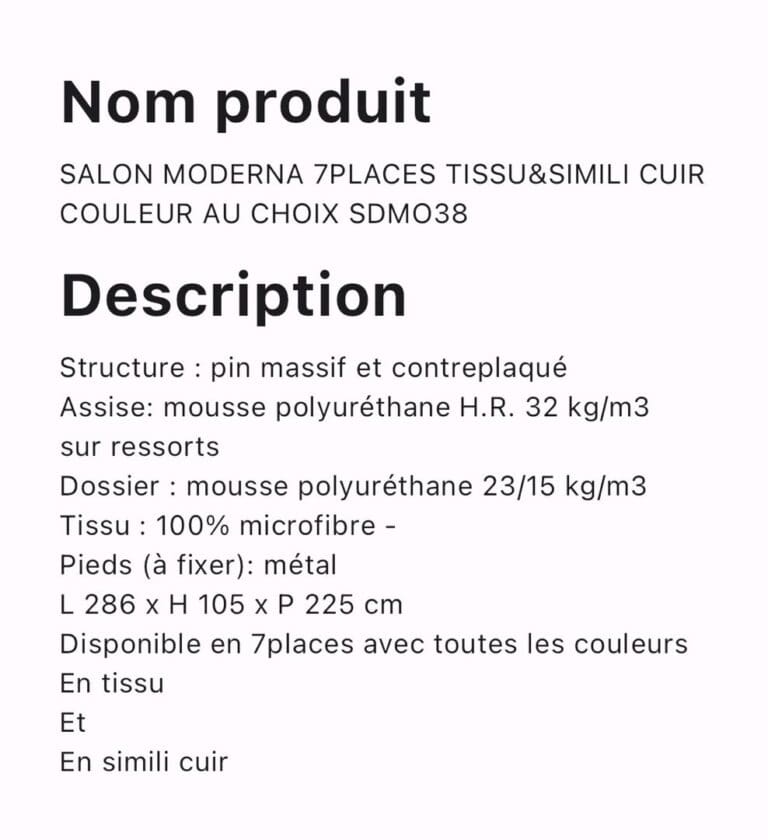 SALON MODERNA 7PLACES TISSU ET SIMILI CUIR COULEUR AU CHOIX SDMO38 – Image 2