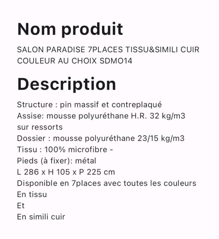 SALON PARADISE 7PLACES TISSU ET SIMILI CUIR COULEUR AU CHOIX SDM014 – Image 2