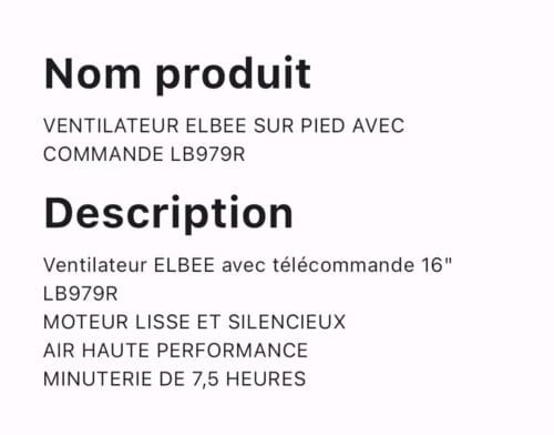 VENTILATEUR ELBEE SUR PIED AVEC COMMANDE LB979R – Image 2