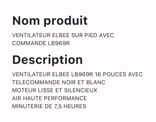 VENTILATEUR ELBEE SUR PIED AVEC COMMANDE LB969R – Image 2