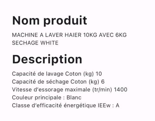 MACHINE A LAVER HAIER 10KG AVEC 6KG SECHAGE WHITE – Image 2