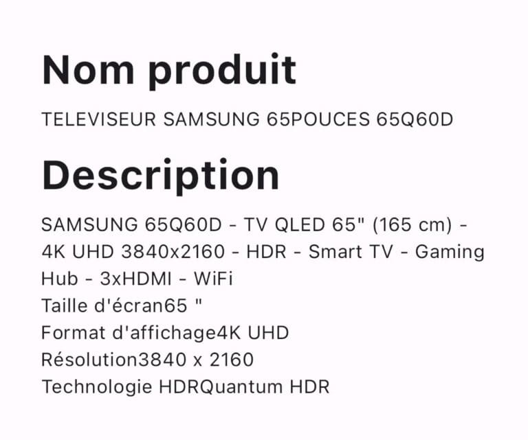 TELEVISEUR SAMSUNG 65POUCES 65Q60D – Image 2