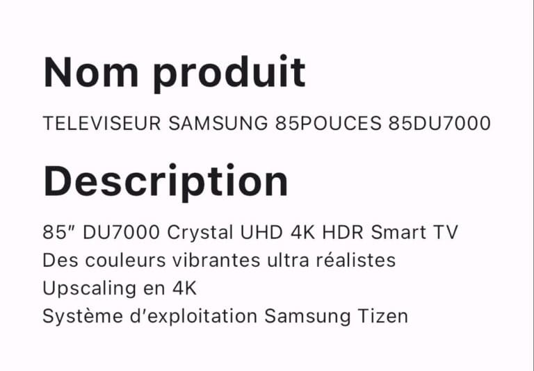 TELEVISEUR SAMSUNG 85 POUCES 85DU7000 – Image 2