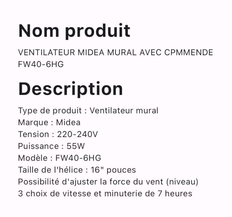 VENTILATEUR MIDEA MURAL AVEC COMMANDE FW40-6HG – Image 2