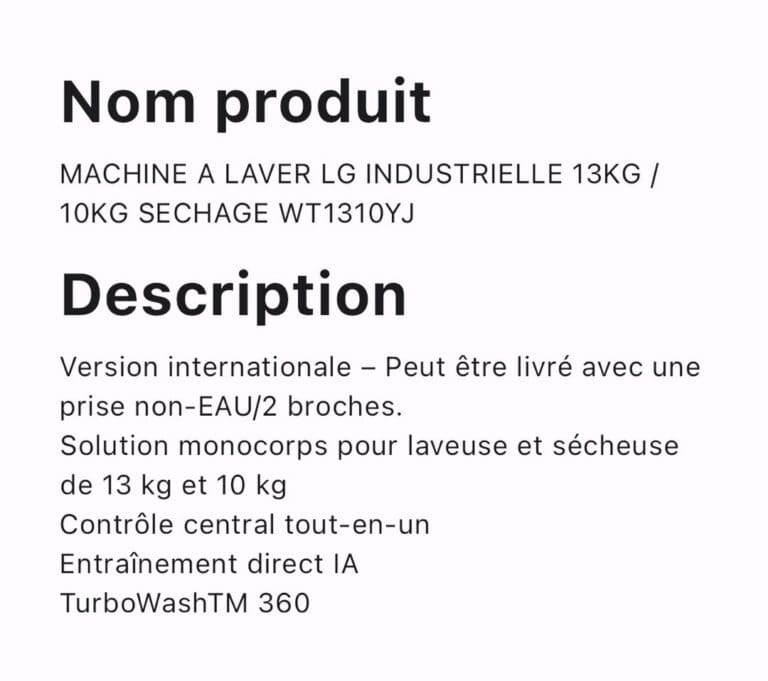 MACHINE A LAVER LG INDUSTRIELLE 13KG/10KG SECHAGE WT1310YJ – Image 2