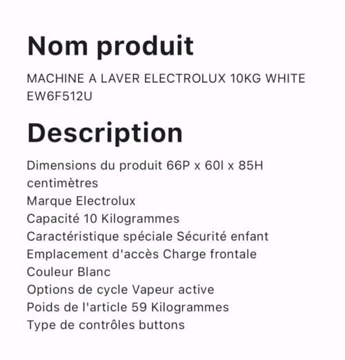 MACHINE A LAVER ELECTROLUX 10KG WHITE EW6F512U – Image 2