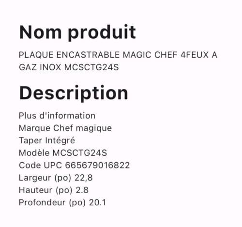 PLAQUE ENCASTRABLE MAGIC CHEF 4FEUX A GAZ INOX MCSCTG24S – Image 2