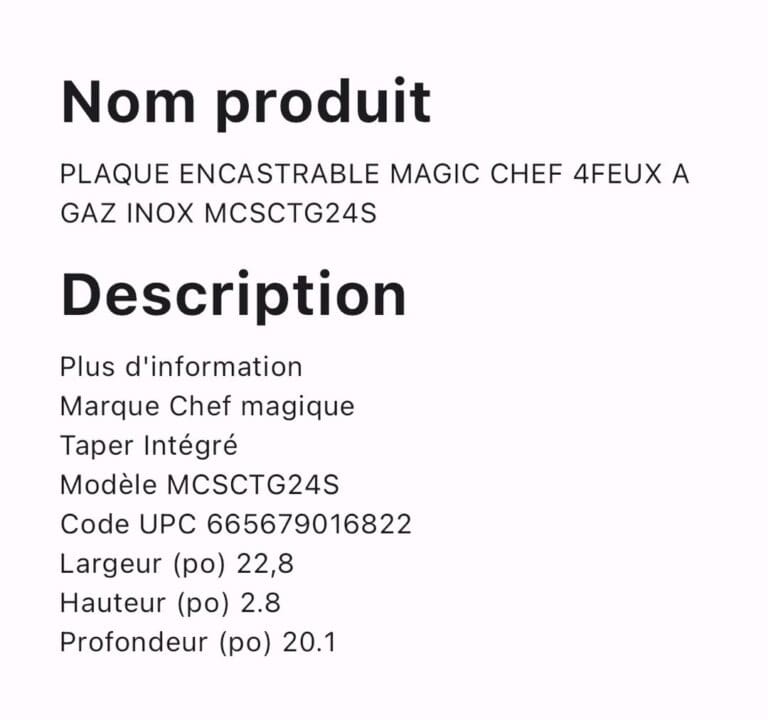 PLAQUE ENCASTRABLE MAGIC CHEF 4FEUX A GAZ INOX MCSCTG24S – Image 2