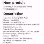 ASPIRATEUR SAMSUNG 1800 WATTS VCC4540S36 XST – Image 2