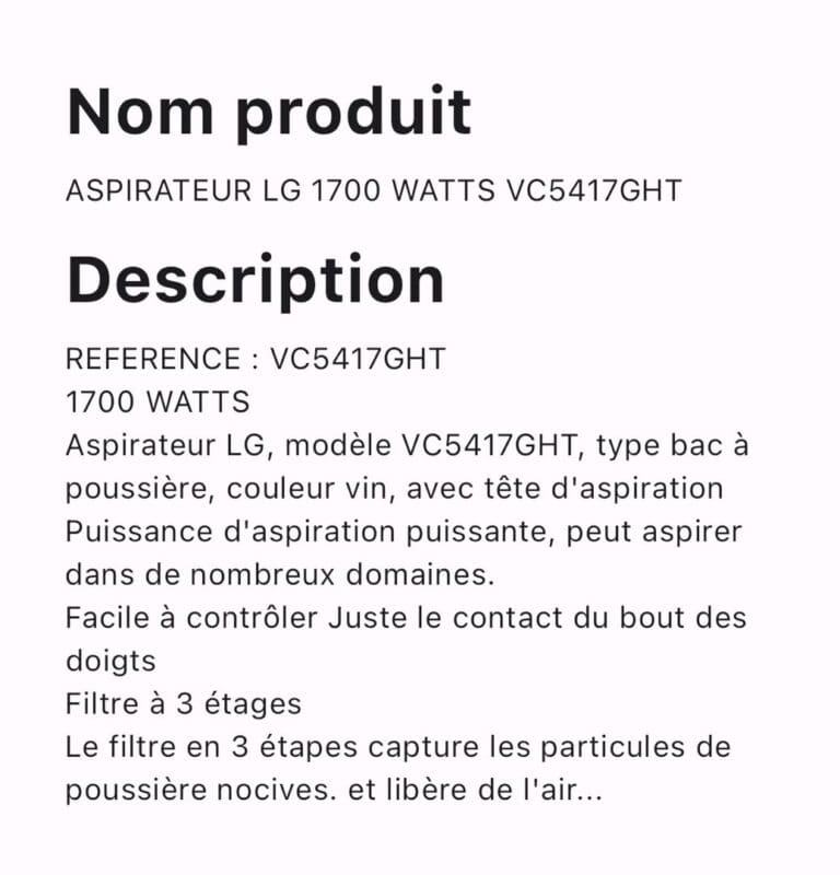 ASPIRATEUR LG 1700 WATTS VC5417GHT – Image 2