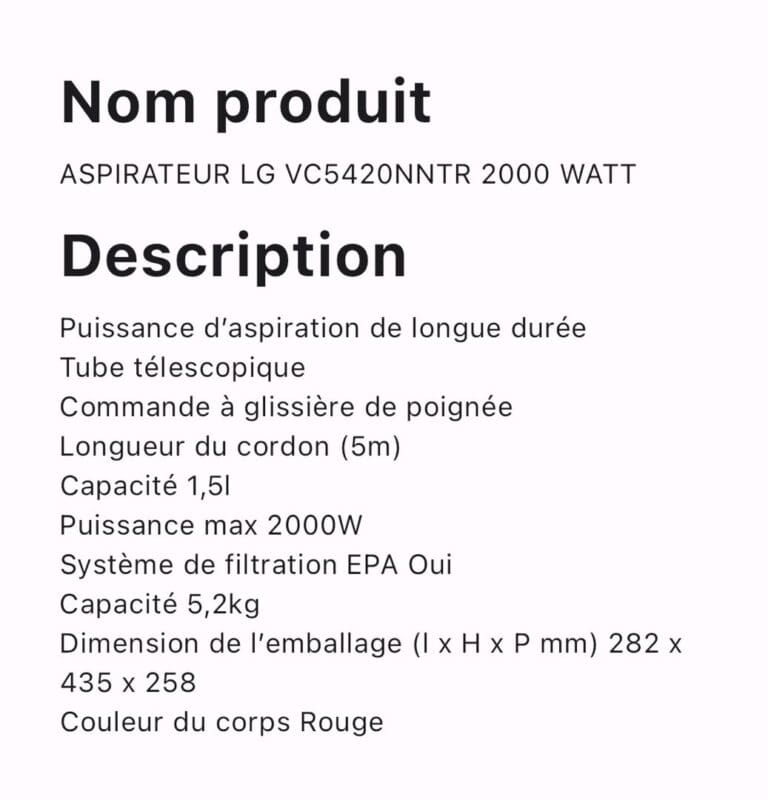 ASPIRATEUR LG VC5420NNTR 2000 WATT – Image 2