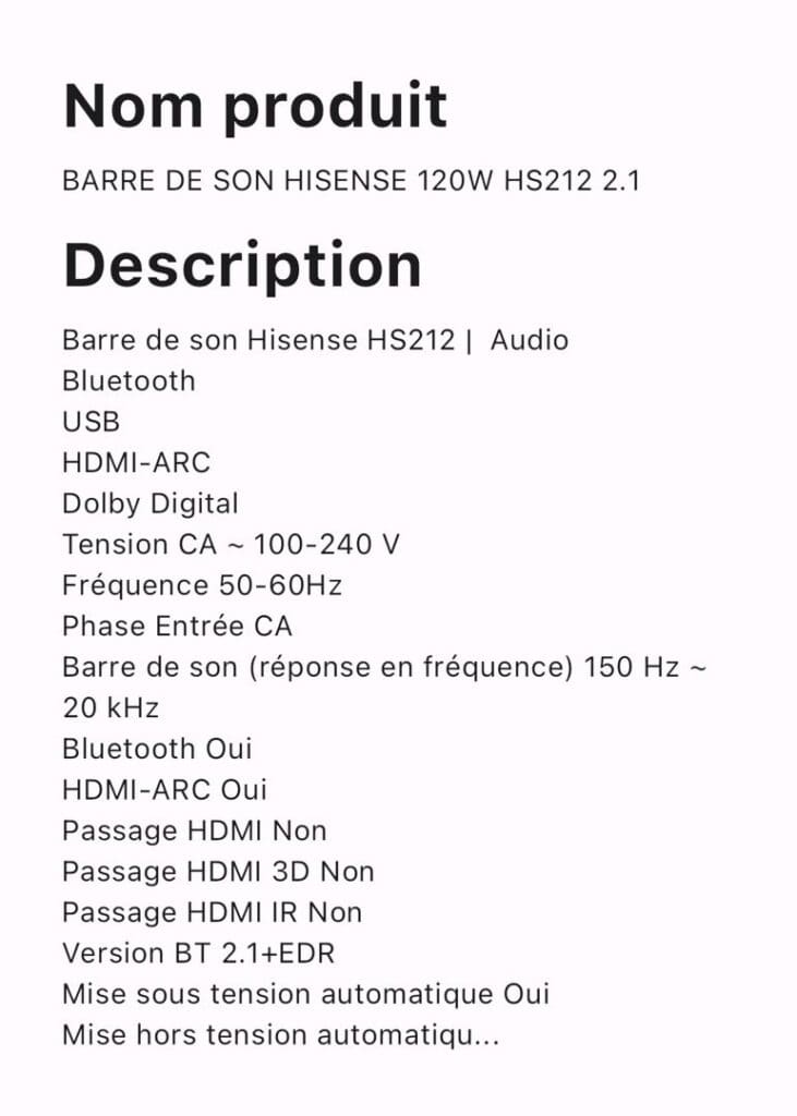 BARRE DE SON HISENSE 1200W HS212 2.1 – Image 2