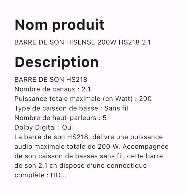 BARRE DE SON HISENSE 200W HS218 2.1 – Image 2