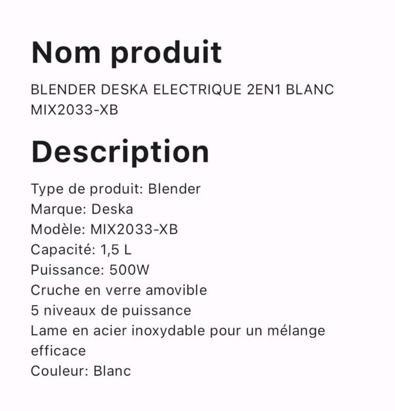 BLENDER DESKA ELECTRIQUE 2EN1 BLANC MIX2033-XB – Image 2