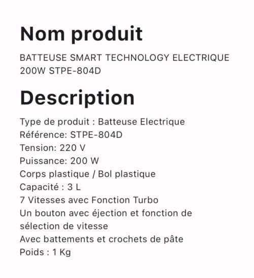 BATTEUSE SMART TECHNOLOGY ELECTRIQUE 200W STPE-804D – Image 2